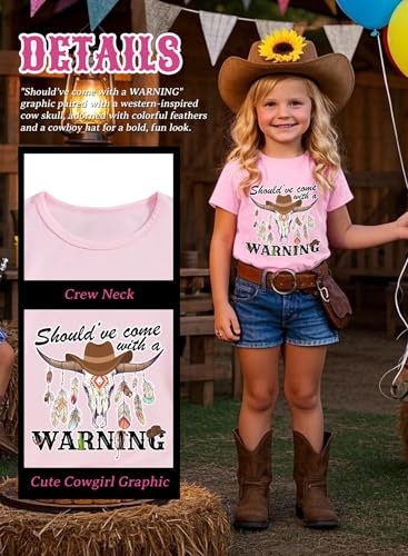 Girls Western Cowgirl T-Shirts - Kids Short Sleeve Cow Shirts Funny Rodeo Graphic Letters Print Summer Tee Tops2