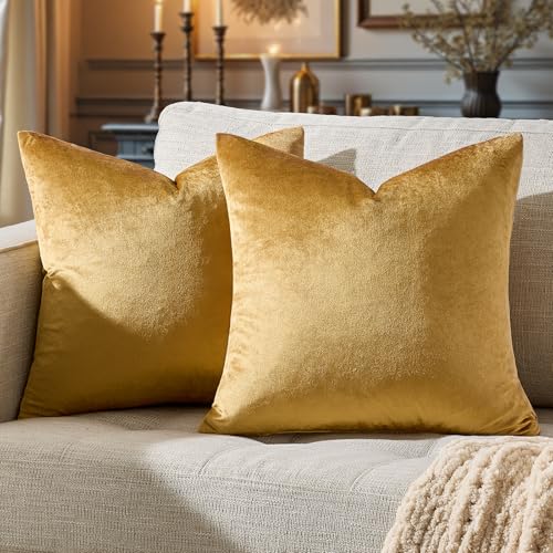 Image of Golden Throw Pillow Covers 18x18 Decorative Velvet Cushion Covers Pack of 2 Pillowcase for Sofa
