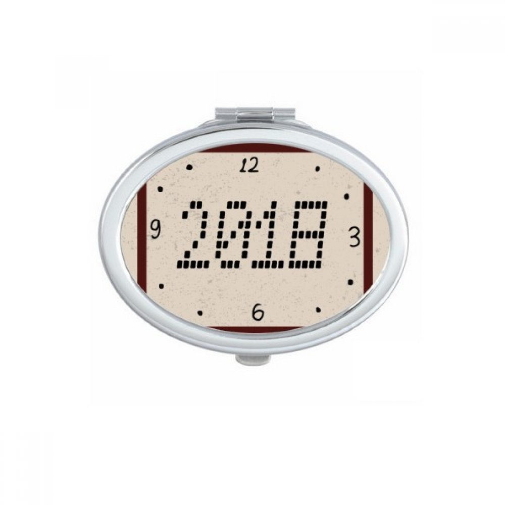 Miroir compact petit modèle ovale et multicolore au design thématique Happy New Year 2018