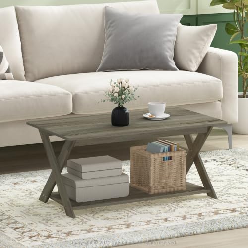 Image of Furinno Modern Simplistic Modern Coffee Table with X-Legs, Grey Oak