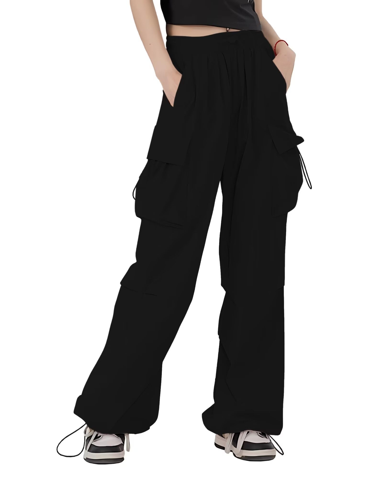 HENGAO Girls Cargo Pants Casual Jogger Loose Fit Streetwear Parachute Pants