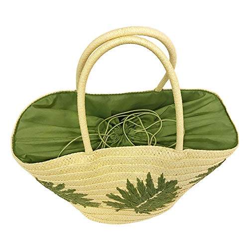 Bolsa Palha Bordada Folhagem Alça Dupla Praia