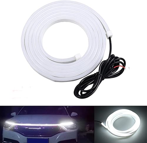 Tira de luz diurna para capó de automóvil, impermeable, flexible, LED, decorativa, atmósfera, luz de fondo ambiental, 12 V, universal (blanco, 3.9