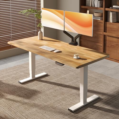 Image of FLEXISPOT E6 MAX 1 inch Thick Beveled-Edge Solid Wood Standing Desk, 55 inchx28 inch Dual Motor 3-Stage Heavy Duty Workstation, 330lbs Weight Capacity Height Adjustable Desk (Maple Rubberwood + White Frame)