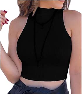 Jmwss QD Womens Solid Color Sleeveless Mock Turtleneck Stretchy Crop Tops