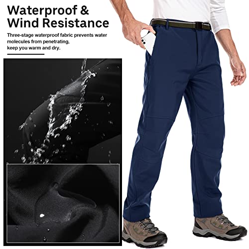 Jessie Kidden Waterproof Pants Mens, Fleece Lined Hiking Climbing Motorcycle Ski Snow Insulated Soft Shell Pants With Belt #5088-Blue,36 #TOP1