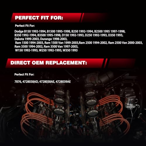 Techie 9 PCS Spark Plug Wires Set 4728038AD 4728038AE Compatible with Dodge B1500 2500 3500 D150 250 350 Dakota Durango Ram 1500 2500 3500 Van V8 5.2L 5.9L by Techie - Image 4