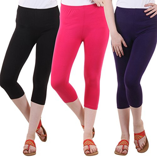 Image of DIAZ Women's Super Combed Cotton Elastane Stretch Slim Fit Printed Capri -Pack of 3