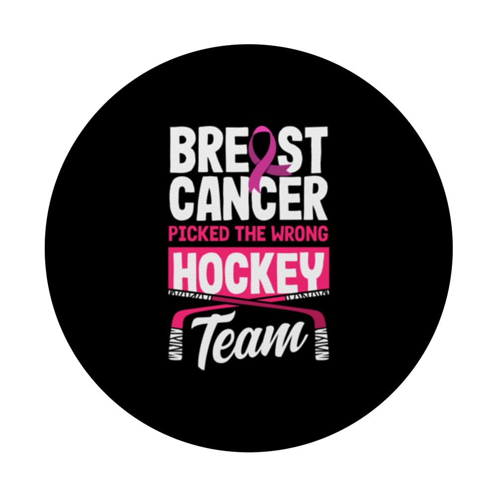 Breast Cancer Hockey Team Breast Cancer Awareness PopSockets Swappable PopGrip, Black - Image 3