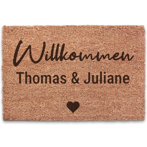 GRAVURZEILE Personalisierte Kokos Fußmatte mit Namen Willkommensmatte für Haustür Einweihungsgeschenk Hochzeitsgeschenk Geschenk zum Einzug