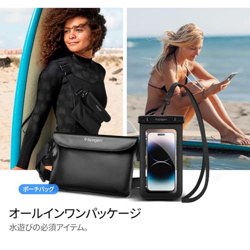Spigen 【2枚セット】 スマホ防水ケース ウエストポーチ IPX8認証 iPhone 17 Pixel 10 Nothing Phone (3a)対応 お風呂 海 プール アウトドア 小物 三重チャック ベルクロ 大容量 防水バッグ ストラップ調節可能 A621 AMP04533 (ブラック)