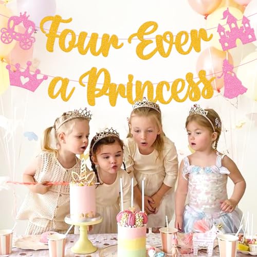 Image of Four Ever A Princess Banner Beautiful Princess Girl 4th Birthday Party Decorations Our Little Princess 4 Years Old Birthday Party Supplies