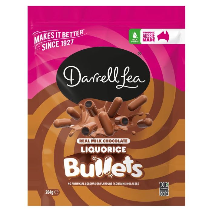 Darrell Lea Real Milk Chocolate Liquorice Bullets 204g Pack of 3