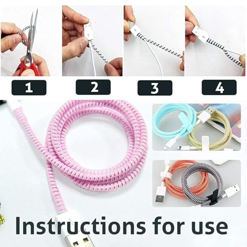 Image of skysia Spiral Cable Charger Protector Wire Protector - Data Cable Saver, Earphone Cable Cover, Cords Protective Wire Winder Sleeve Charger Cover (Black Wire Saver (Pack -2))