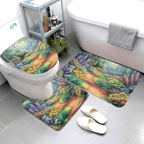 Juego de alfombras de baño estampado de diseño botánico con acabado premium suave 4