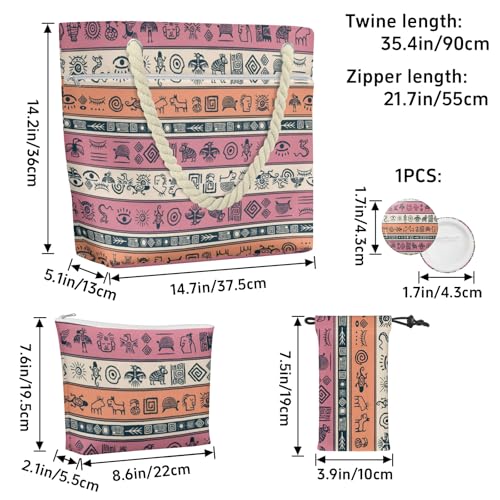 Egyptiantt Canvas Beach Bag Set with Matching Cosmetic Bag, Glasses Pouch & Badge |Tote Bag with Accessories for Women2