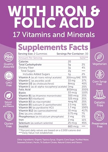 Image of Lunakai USA Made 17-in-1 Prenatal Vitamins for Women with Iron & Folic Acid - Delicious Daily Prenatal Gummies for Maternal Wellness Support, 60ct