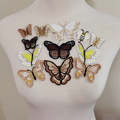 10 Piece Butterfly Embroidery Applique Patch Iron On Cotton Applique Butterfly Patch(Brown & White, Style A) #TOP9