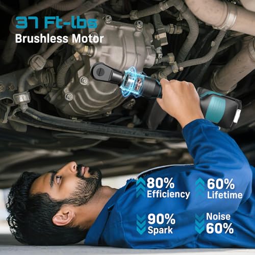Seesii Cordless Electric Ratchet Wrench: 50Nm Torque 220RPM, 1/4" Power Ratchet Set w/ 2×2.0Ah Batteries, 5 Sockets, Fast Charger, 3" Extension, Carrying Bag - for Auto Repair, DIY, Motorcycle