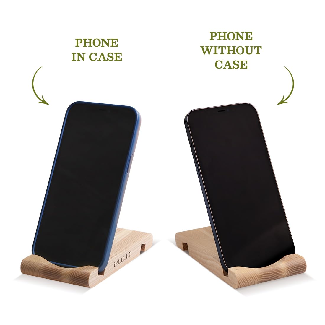 Holz-Handyhalter für Telefon und Tablet - Phone Holder Schreibtisch, Phone Stand, Universelles Set aus 2 Haltern für Smartphones und Tablets aus natürlichem Holz