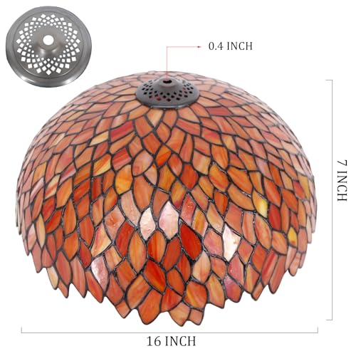Image of 16Inch Tiffany Lamp Shade Replacement Only(Wisteria Red Orange) | Stained Glass Lampshade Fit For Table Lamps FLoor Lamp Ceiling Fixture Pendant Hanging Light Home Office Decoration