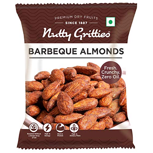 Image of Nutty Gritties Barbeque Almonds, Healthy Snack for kids and adults, Dry Roasted, Non Fried, Zero Oil, (Pack of 20-21g Each), 420g