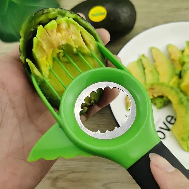 Sprint4deals Avocado Slicer 3-in-1 Tool – Stainless Steel Cutter, Pitter, Corer with Non-Slip Grip Handle – Multifunctional Avocado Seed Remover Cutter for Fruit & Kitchen Use (Green)