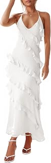 Womens Sexy Chiffon Halter Maxi Dress Sleeveless Backless Ruffle Tassel Party Club Dresses