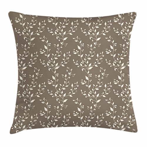 Image of Ambesonne Floral Throw Pillow Cushion Cover, Nature Inspirations Pattern Branches Leaves and Berries Silhouette Digital Artwork, Decorative Square Accent Pillow Case, 16" X 16", Taupe Cream