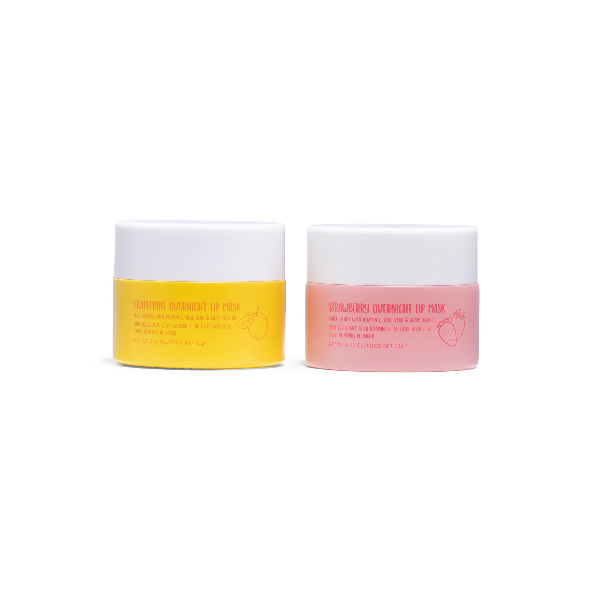 W7Sweet Dreams Overnight Lip Mask Duo - Strawberry & Grapefruit Flavour 2 Pack - Vitamin E, Aloe Vera and Grape Seed Oil - For Hydrated, Full Looking & Irresistible Lips - 12ml