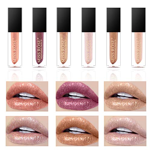 Coosa 6 Colors Glitter Shimmer Flip Lip Gloss Set Non-stick Cup Waterproof pigment Nude Glitter Shimmer Diamonds Pearl Liquid Lipsticks