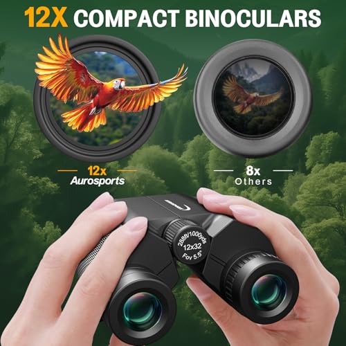 Image of Aurosports 12x32 Compact Binoculars for Adults - Small Pocket Binos with FMC&BAK4, Wide 273ft /1000yds Field of View - Easy Focus for Bird Watching, Hiking, Cruises, Travel, Gifts for Men Women