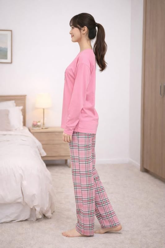 Image of LUXERUDRA Women's Pajama Set, Soft Breathable Korean Style Nightsuit with Top & Full Pants, Lightweight Loose Fit Nightwear & Loungewear for Girls & Women.
