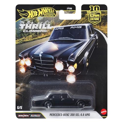 Hot Wheels Mercedes-Benz 300 SEL 6.8 AMG Autokultur-Fahrzeug hochwertiges Spielzeugauto im Maßstab 1:64 aus Druckguss mit Real Riders-Reifen und Metall-/Metallkarosserie und -Fahrgestell JKF20