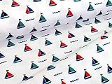 Baumwolljersey Kleine Segelboote Weiss Stoff Meterware Jersey