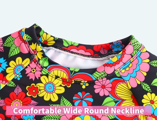 Image of Snowheart Girls Swimsuit Size 4t 5t Colorful Floralrs Long Sleeve Two Pieces Rash Guard Sets Swimwear