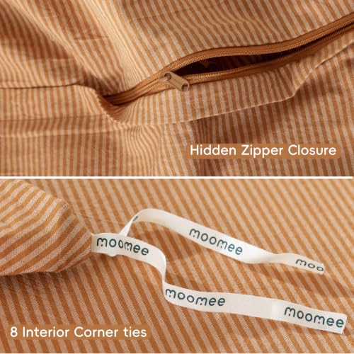 Image of MooMee Striped Duvet Cover Set 100% Washed Cotton Linen Like King | Relaxed Linen-like Texture. Soft, Breathable & Long-lasting Comfort. Lightweight. Hidden Zipper with 8 Interior Corner Ties