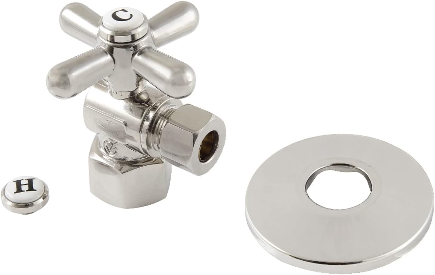 Kingston Brass CC43106XK 1/2" FIP x 3/8" OD Comp Quarter-Turn Angle Stop Valve with Flange, Polished Nickel