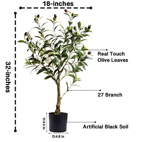 Artificial Olive Tree Plants 32 Inch Fake Olive Branch Leaves Topiary Silk Tree Faux Plant Decor #TOP3