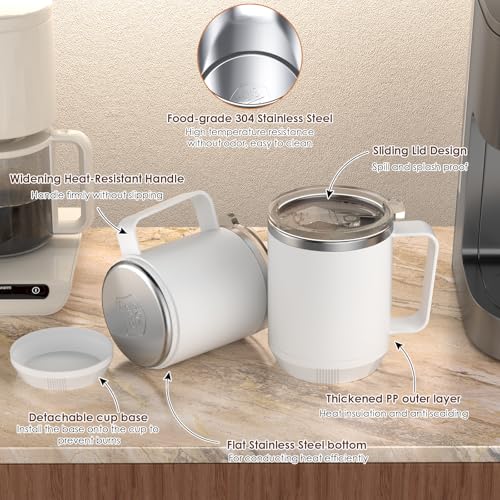 Image of Felibeaco 16oz Heated Coffee Mug with Flat Bottom for Rapid Heating, Stainless Steel Heated Coffee Cup Suitable for Different Coffee Mug Warmer /Heaters, Heated Mug /Cup for Home and Office Desk,White