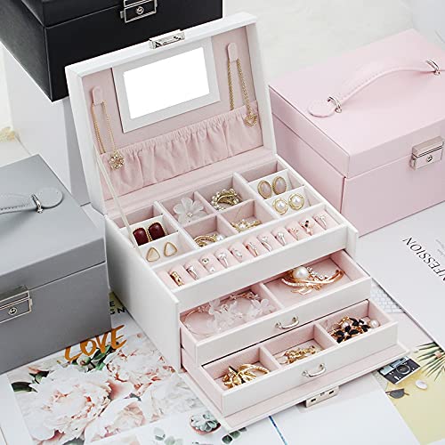 Joyero organizador de 3 capas con compartimentos grandes para collares y anillos, estuche de almacenamiento de accesorios para el hogar