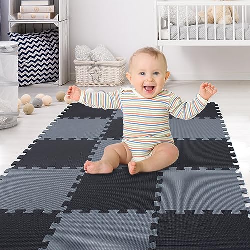Image of XMTMMD Soft Non-Toxic Foam Baby Play Mat | Toddler Playmat | EVA Foam Interlocking Tiles for Gym, Nursery, Playroom | 18 Squares Foam Floor Mats for Kids & Babies | Colorful Jigsaw Puzzle Play Mat