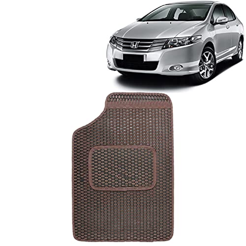 Image of Kingsway Dotted Design Car Floor Foot Mats Universal Fit for Honda City, Model Year : 2009-2013, Water and Dustproof, Color Brown, Set of 5 Pieces