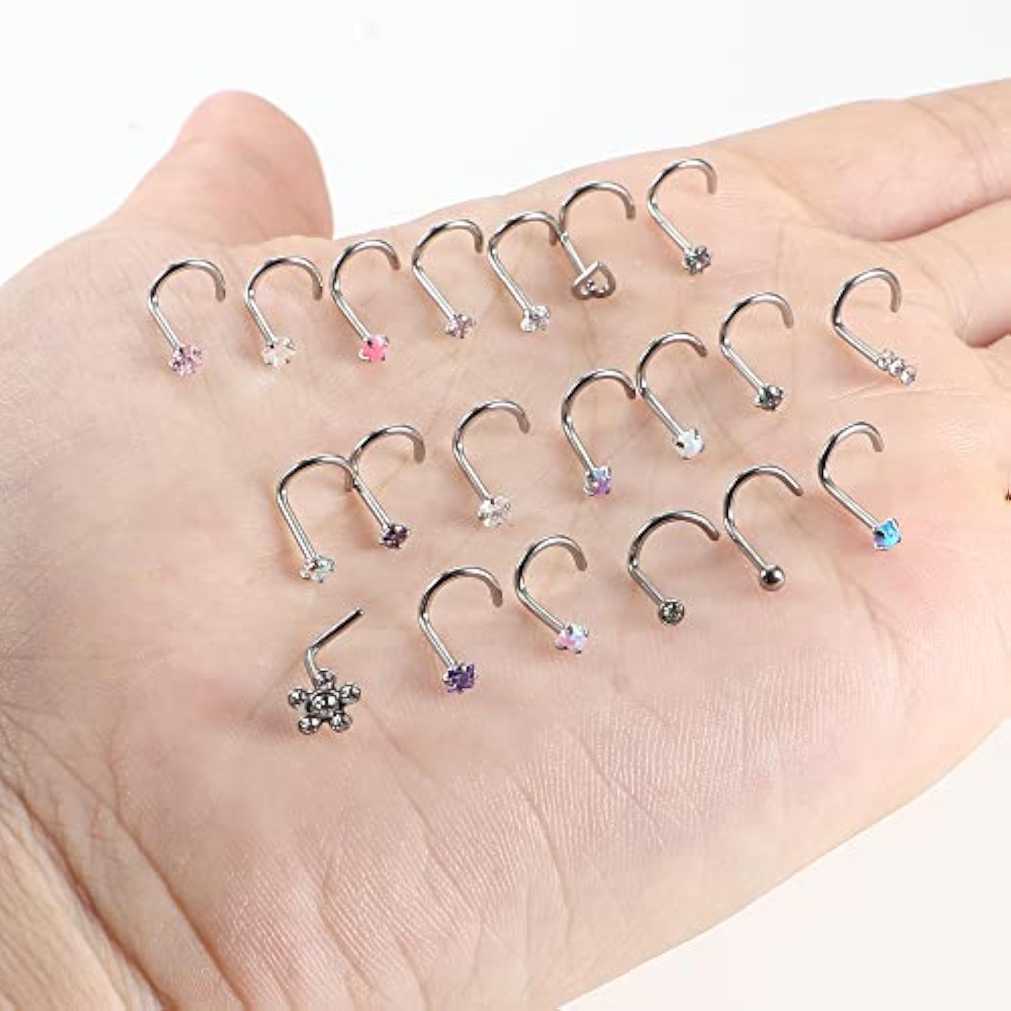 20pcs 20G Stainless Steel Nose Piercing Stud Set, Unisex