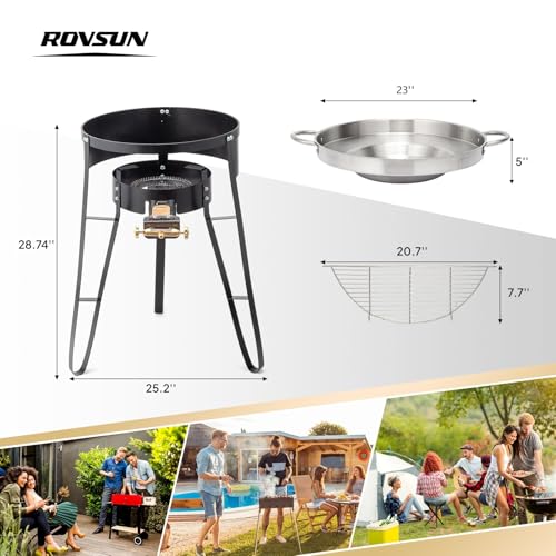 ROVSUN 23" Concave Comal Set with 80,000BTU Propane Stove, Stainless Steel Discada Disc Cooker with Burner Stand for Backyard & Outdoor Cooking, Taco Para Cocinar Carnitas Tortillas Stir Fry Wok