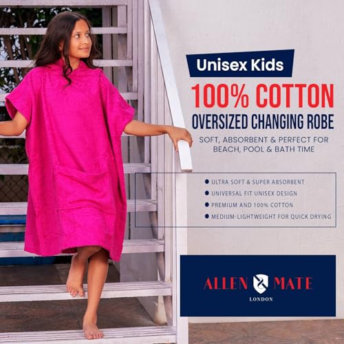 ALLEN & MATE 100% COTTON Kids Hooded Towel Poncho - 380 GSM, Safety Certified | Oversized Changing Robe for Boys & Girls2