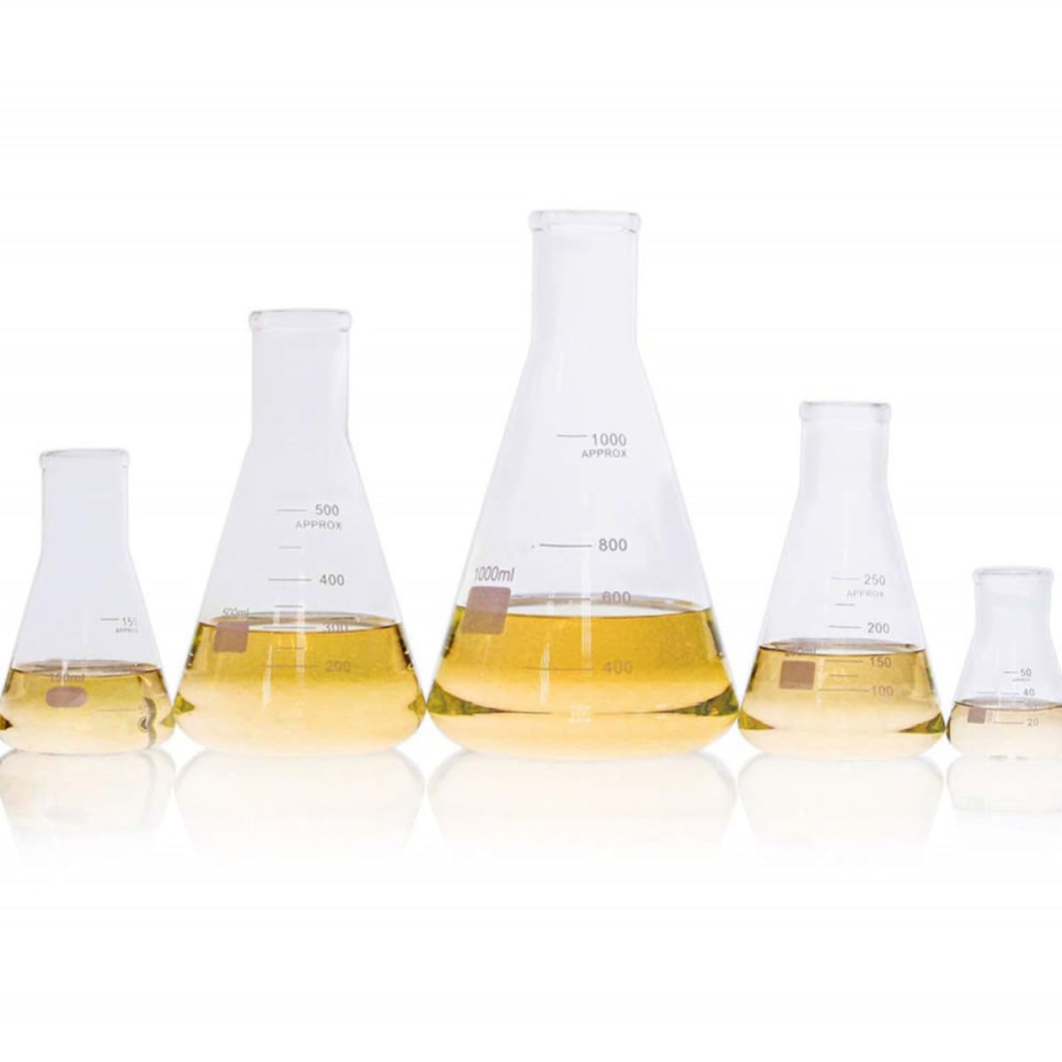 PRETYZOOM Erlenmeyerkolben aus Glas 5 Stück Weithals Flachboden mit Standardgraduierung 50ml für Laboranwendungen in Life Science und Chemie