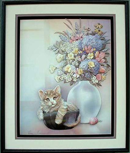 Kitten - Cup of Trouble! Cat - Paper Tole 3D Decoupage Craft Kit Size 16x20 inches K50312 (The Additional Pictures Show Examples This Craft Kit Assembled and Framed in a Shadow Box Frame)