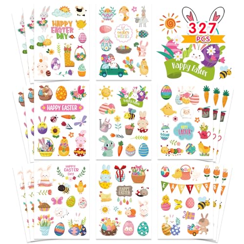 24 Sheets Easter Stickers, Spring Stickers for Kids, Easter Egg Bunny Stickers Decorating Party Favors, Treats for Kids, Easter Basket Stuffers