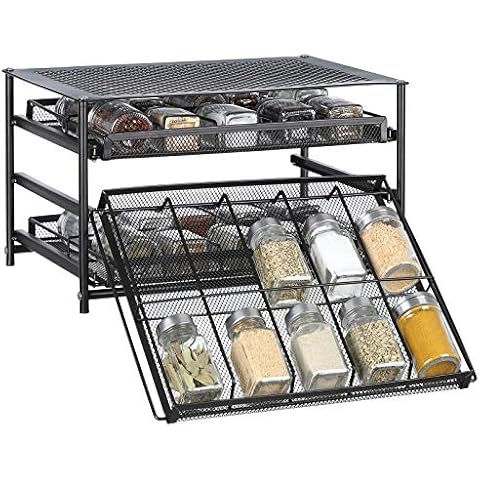 HAITRAL 3 Tier Spice Rack 30-Bottle,Iron Spice&Herb Drawer,Unique Spice Cupboard Organizer,Spice Rack Non-Slip Essentials in Pantry Kitchen Cabinet,Shelf Cooking Spice Storage(Bronze) Cover